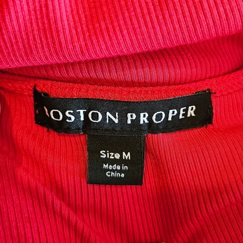 BOSTON PROPER Ruffle Knit Rib Ruched Dress Racing Red - Size Medium - Picture 8 of 9